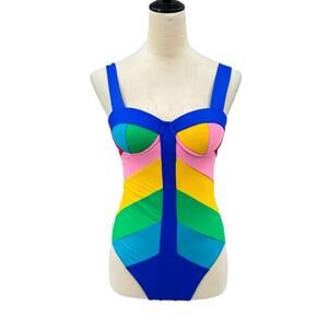 Paper London NWT LangKawi Bold Rainbow Colorblock One Piece Underwire Swimsuit